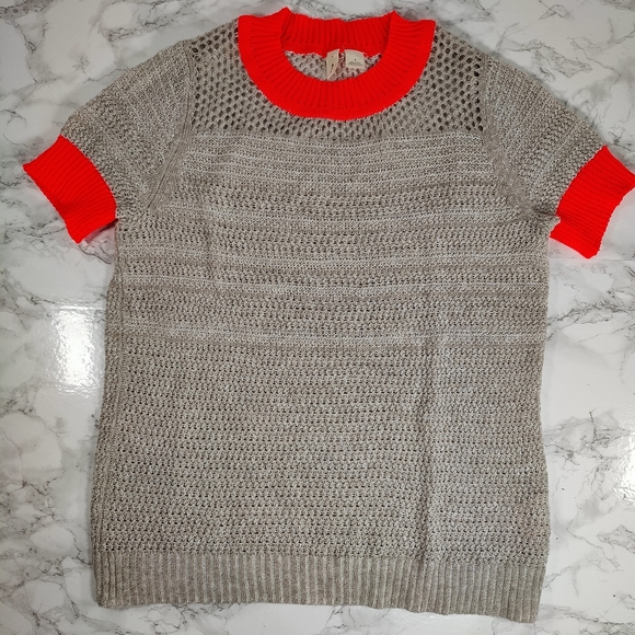 Moth Sweaters - Moth for Anthropologie Tan and Orange Short Sleeve Sweater Size Small